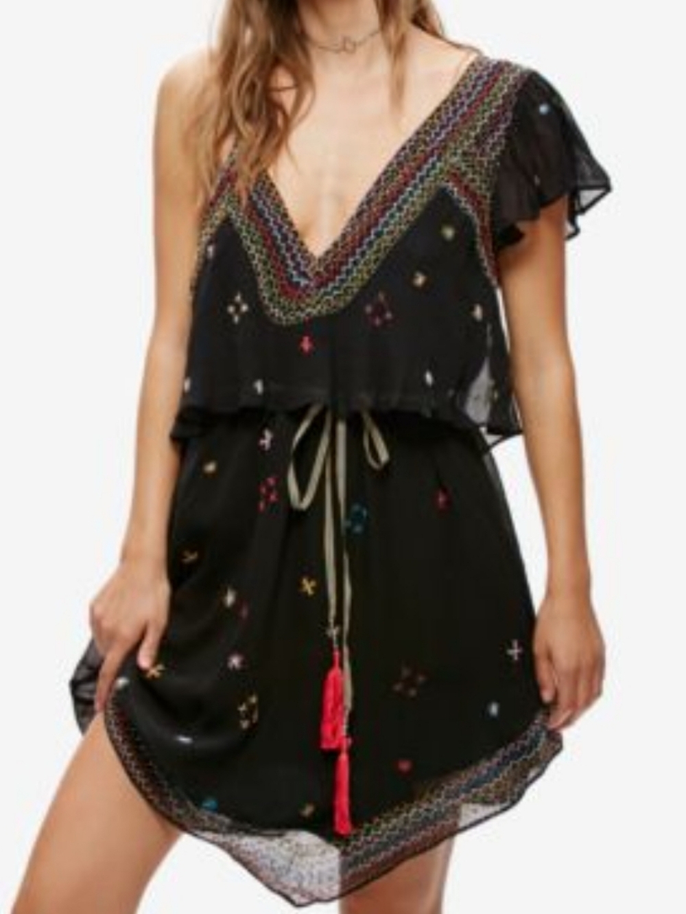 Free People These Eyes Together Black Embroidered Boho Dress Size S